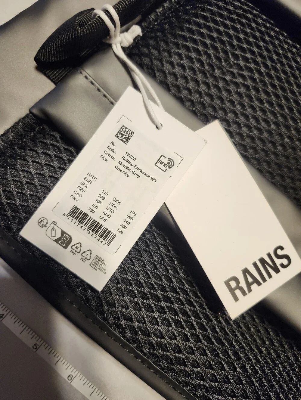 Rains Roll-Top Rucksack W3 metallic Grey